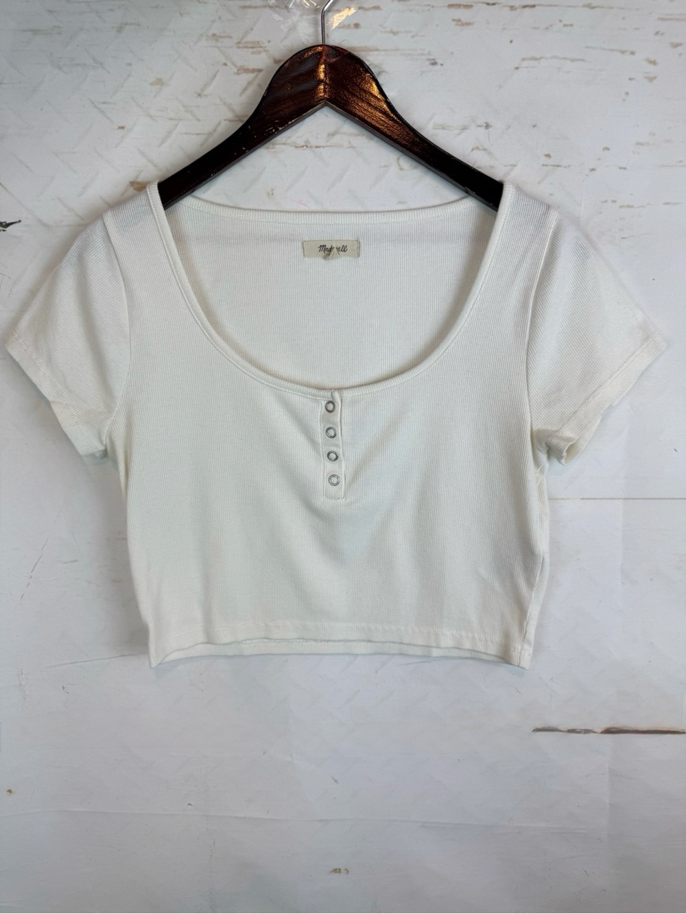 Madewell | White Ribbed Henley Crop Tee, M